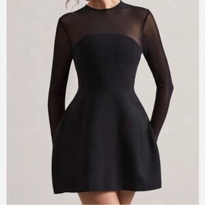 Club L London Black Mesh Long-sleeve mini dress , size 8- excellent condition